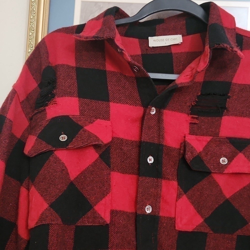 House Of Chic Crop Shacket Retro Rockabilly Gingham Distressed Goth Flannel — image 2 of 8